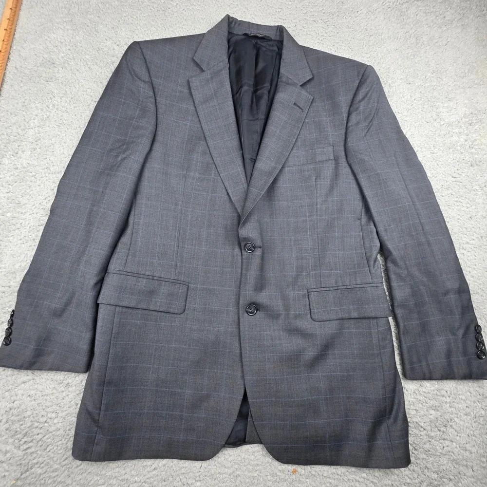 Jos‎ A Bank Sport Coat Mens 41R Gray Blue Plaid Wool Signature Blazer Jacket